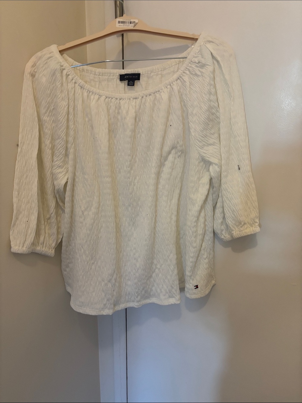 Tommy Hilfiger Cream Peasant Blouse with Scoop Neck